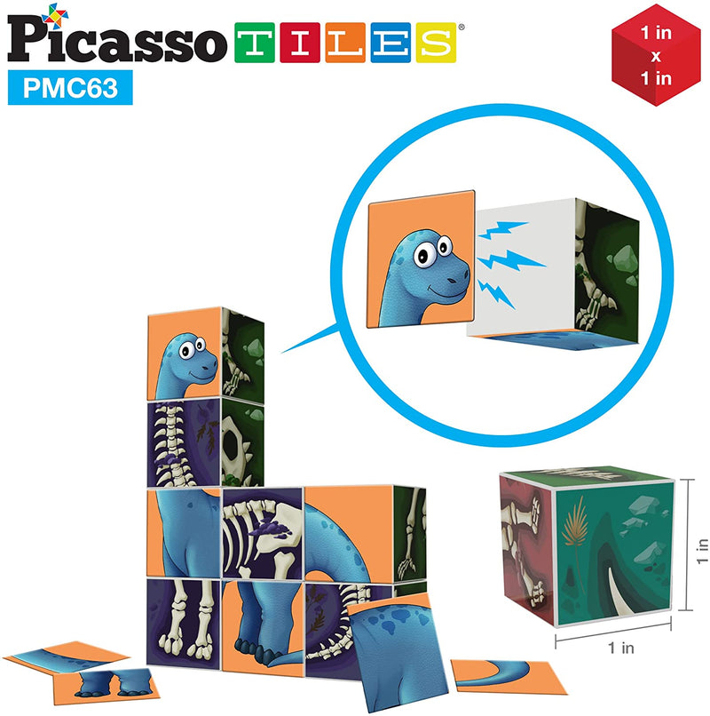 Magnetic Puzzle Cube 3D Magic Dinosaur X-Ray Blocks 63 Piece Mix & Match Cubes Sensory Toys