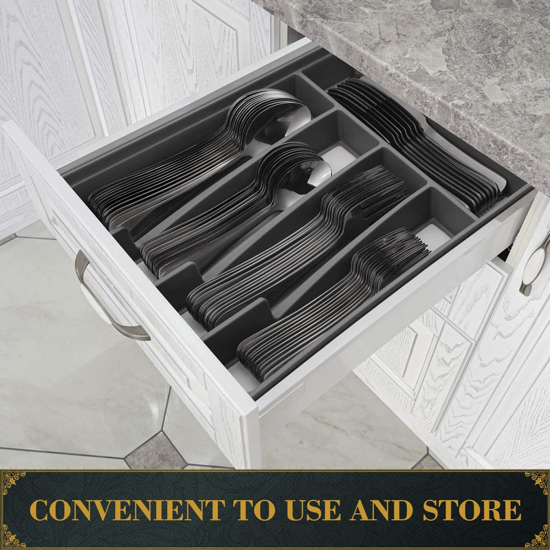 20-Piece Black Silverware Set with Tray, Stainless Steel Flatware Cutlery