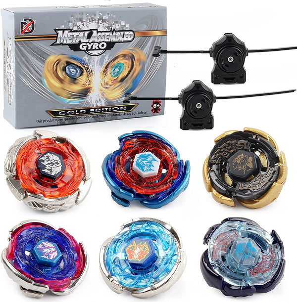 6 Pieces Pack, Battling Tops Metal Fusion Starter Set with Stickers Two Launchers