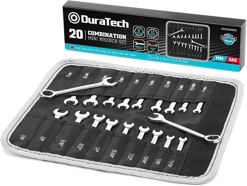 Midget Wrench Set, Mini Combination Wrench Set, Metric & SAE, 20-Piece, 4-11mm & 5/32'' to 7/16'', Lightweight