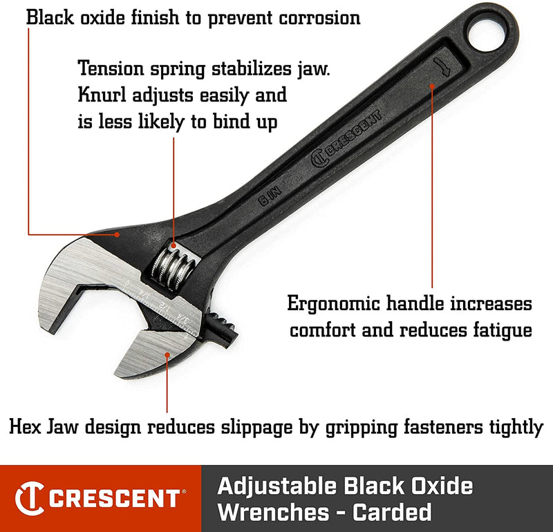 6" Adjustable Black Oxide Wrench - Carded - AT26VS