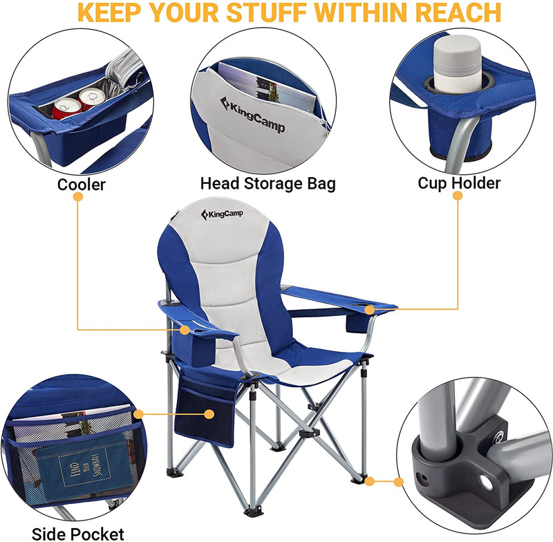 KingCamp Lumbar Support Camping Chairs with Cooler Bag Padded Folding Camping Chair