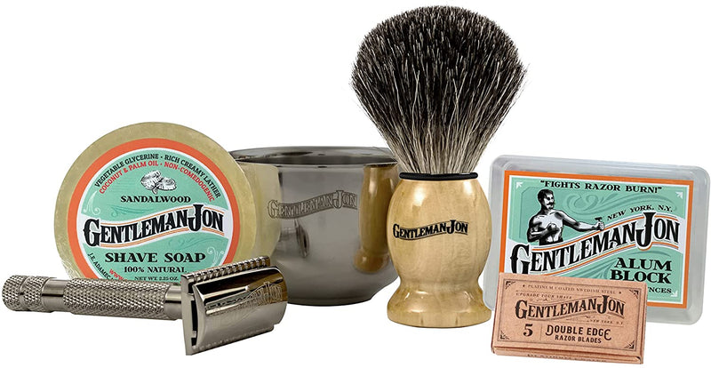 Complete Wet Shave Kit | Includes 6 Items: One Safety Razor, One Badger Hair Brush