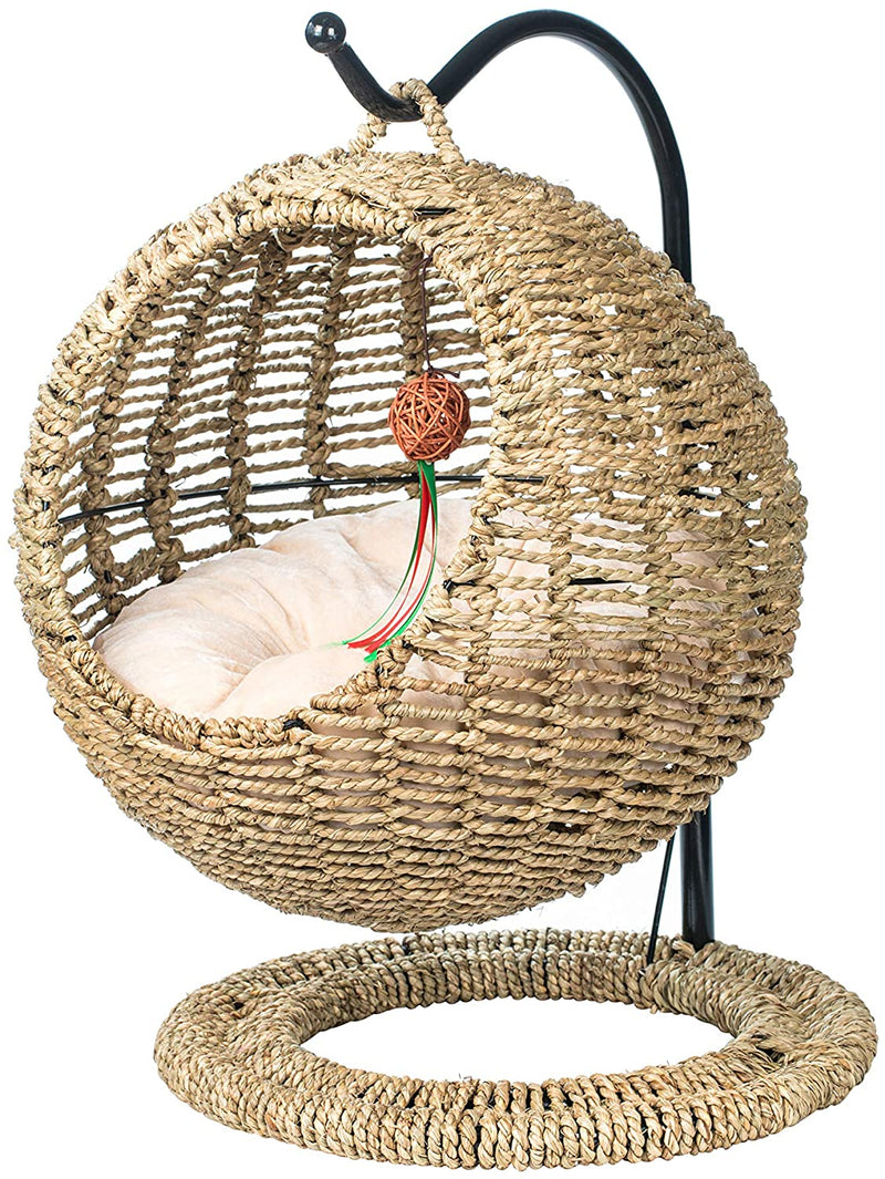 Hand Made Wicker Cat Bed Basket Swinging Pet House Nest