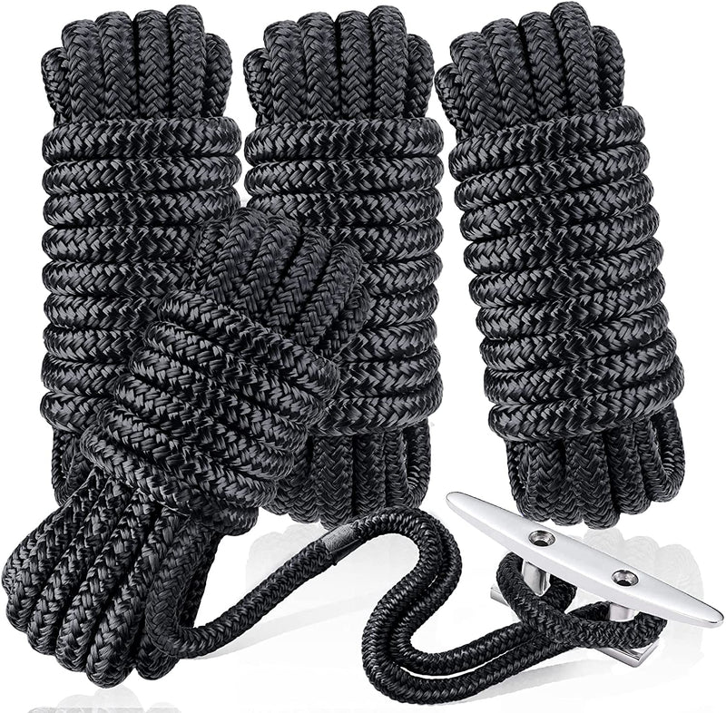 Dock Lines & Ropes Boat Accessories - 4 Pack 3/8" x 15' Double Braided Nylon Dock Lines
