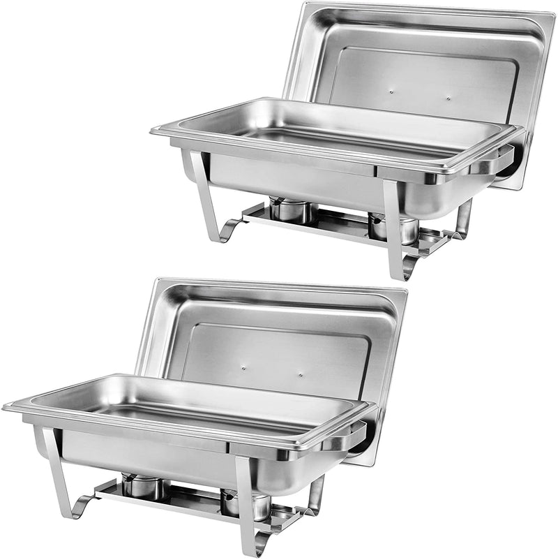 8 Qt Stainless Steel 2 Pack Full Size Chafer Dish w/Water Pan