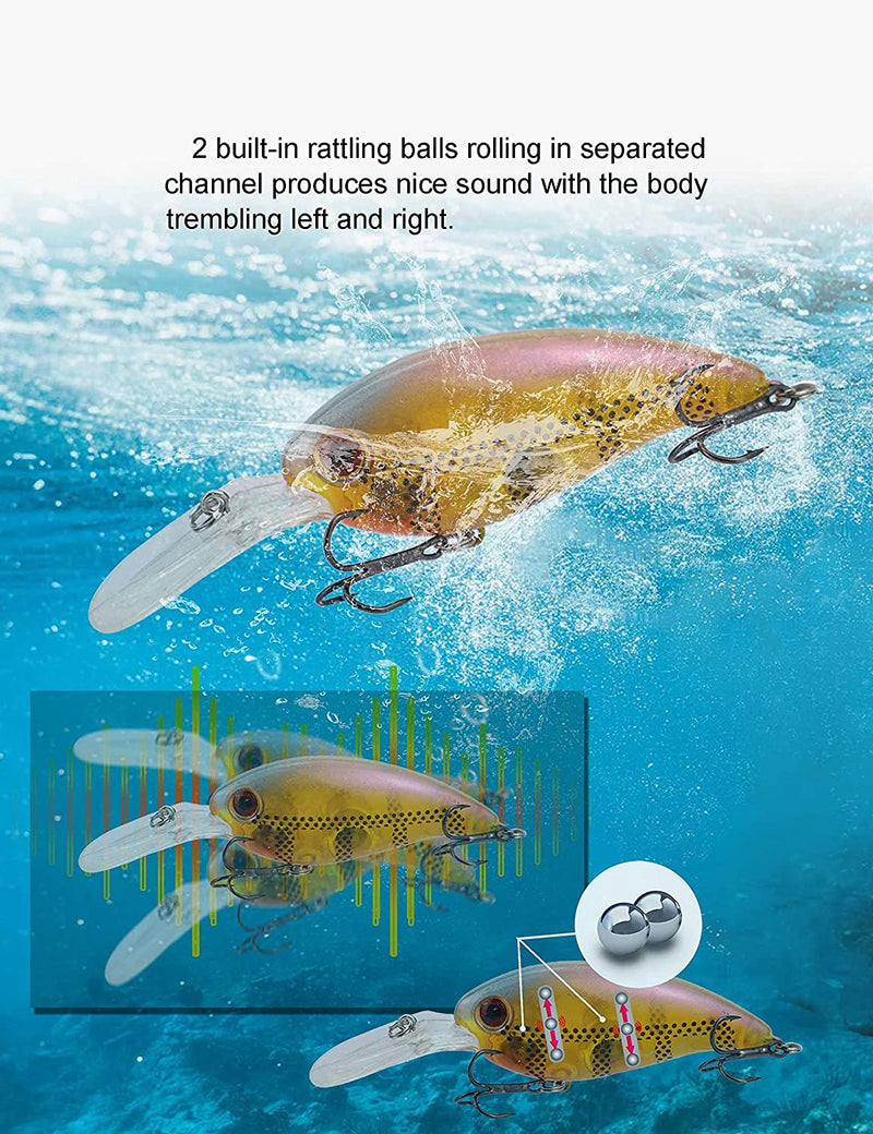 Facikono Crankbait Crank Baits Lures for Bass Fishing, 10Pcs Deep Diving Crankbaits Wobbler
