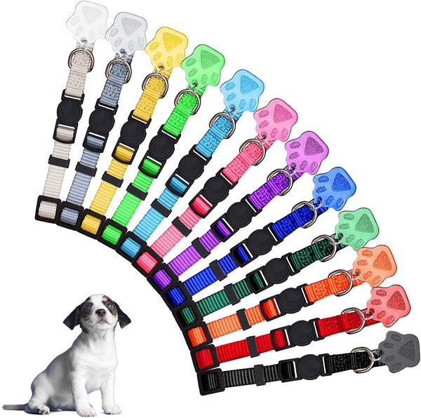 12 Puppy Collars for Litter Puppy ID Collars, Soft Nylon Breakaway Whelping Coloured Collars
