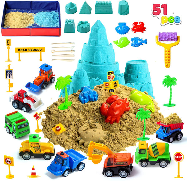 Construction Sand Set, Play Sand Toys for Kids, 3lbs Sensory Sand