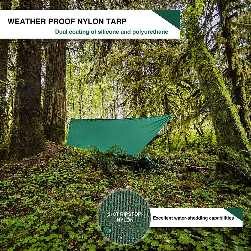 Camping Hammock with Bug Net and Rain Fly – Durable Ripstop Nylon Construction with 12’ Tree Straps