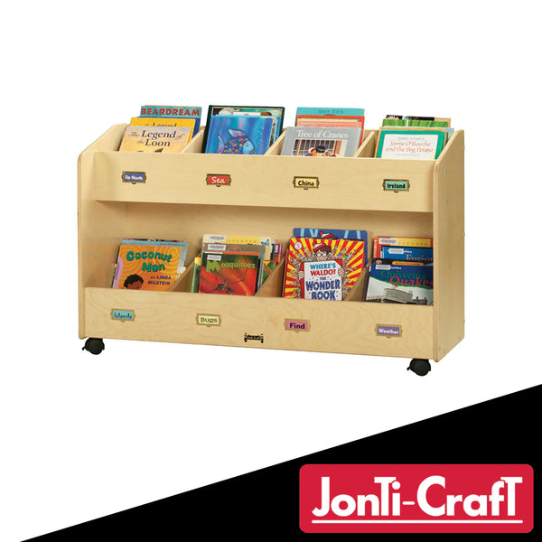 Jonti-Craft Baltic Birch 5369JC 48" x 16" x 29 1/2" 8-Section Mobile Wood Book Organizer / Display