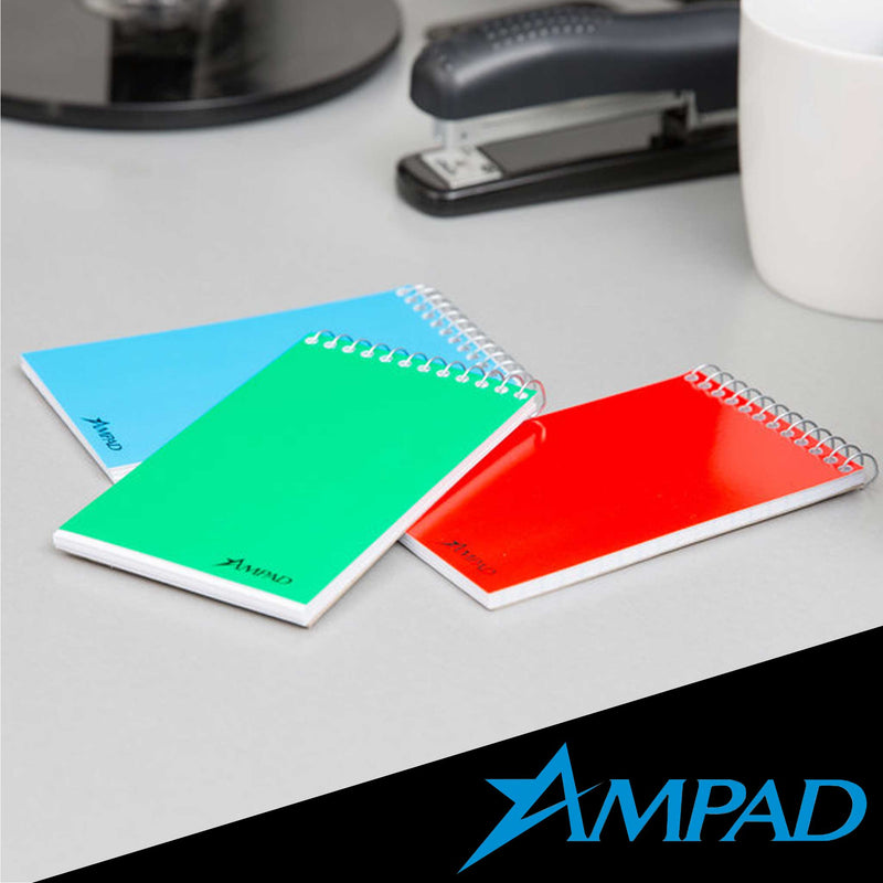 Ampad 45-093 3" x 5" Narrow Ruled White Wirebound Memo Book with Assorted Color Cover - 3/Pack