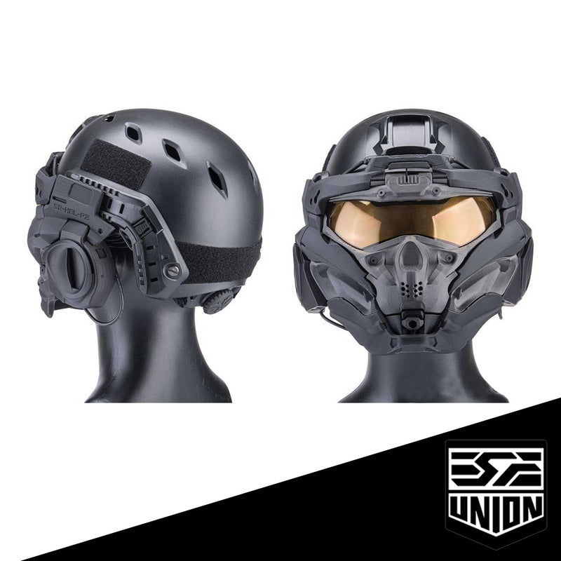 SRU SR Tactical Face Shield Type II w/ Integrated Cooling System & Flip-Up Visor (Color: Black)