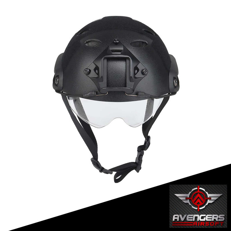 Avengers Lightweight Vented High Cut Helmet w/ Drop-Down Goggles (Color: Black)