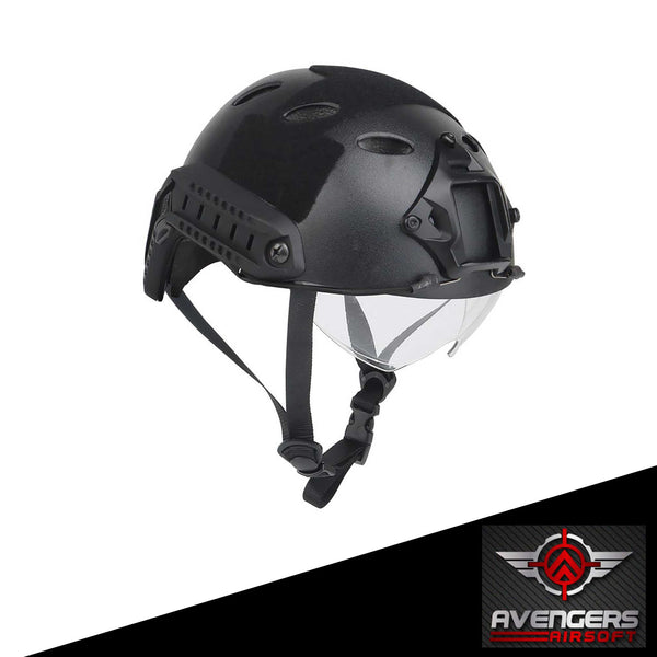Avengers Lightweight Vented High Cut Helmet w/ Drop-Down Goggles (Color: Black)
